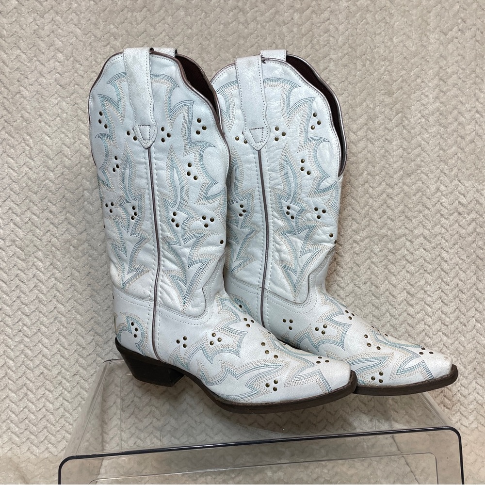 Laredo Women's White Leather Adrian Western Wide Calf Cowgirl Boots‎ Size 7